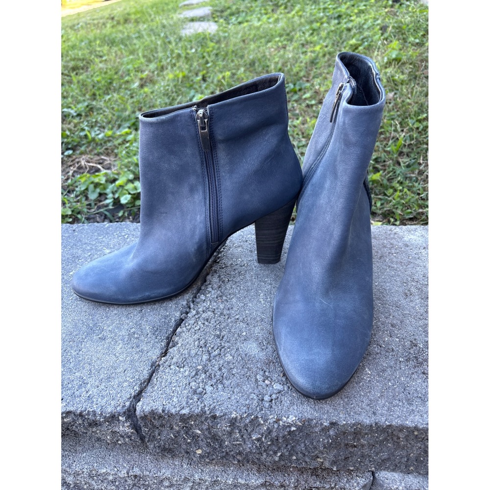 Ecco Shape 75 Blue Leather Block Heel Ankle Boots Size 40 Womens Booties
